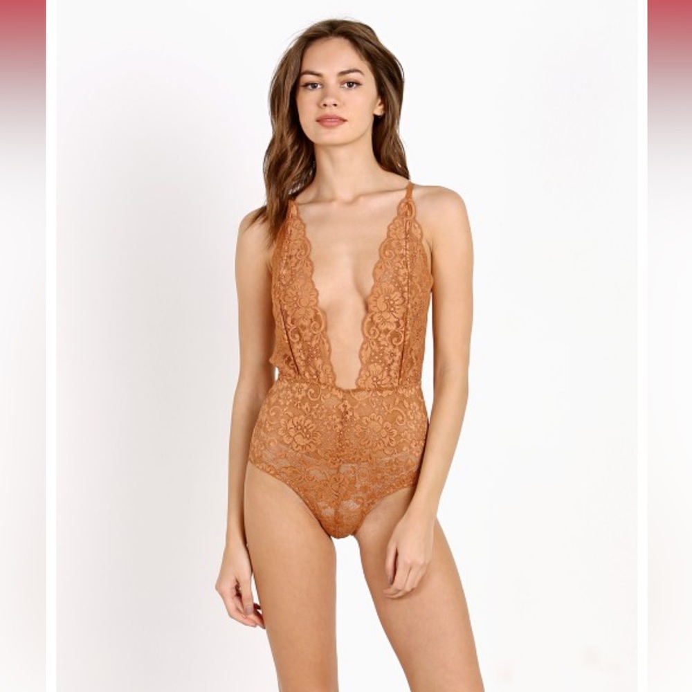 We are HAH Free People Comin' In HAHT Bodysuit Brown Sugar, NWT, Size Small